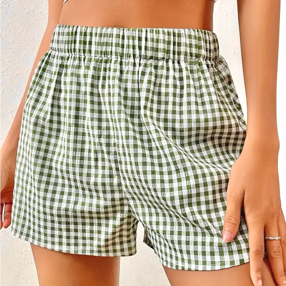 SHEIN Green Plaid High Waist Shorts